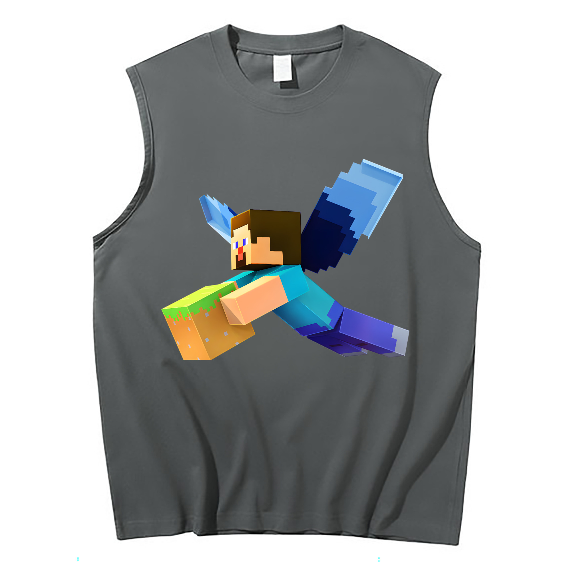 （画像用） マインクラフト ブロックの世界 Minecraft MC Block world コットン100％タンクトップ（フロントプリント）